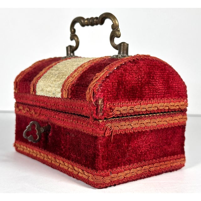 Textile Antique Velvet Jewelry, Trinket or Sewing Box For Sale - Image 7 of 18