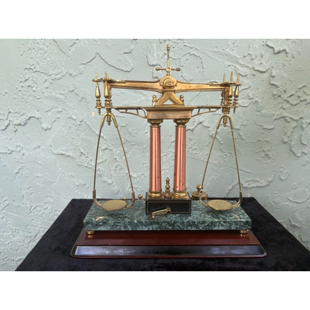 Franklin Mint 150th Anniversary Gold Rush Brass Balance Scale With Marble Base & Weights For Sale - Image 10 of 12