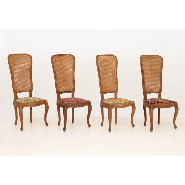 Wood Set of Five Italian Provincial Style Cane-Paneled Walnut Dining Chairs For Sale - Image 7 of 15