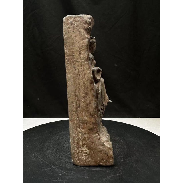 Art Deco Chinese Stone Carving Sitting Chang'e Fairy With Moon Sculpture For Sale - Image 3 of 4