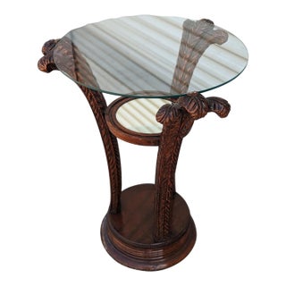 Art Nouveau Carved Wood and Glass Pedestal Side Table, Early 20th Century For Sale