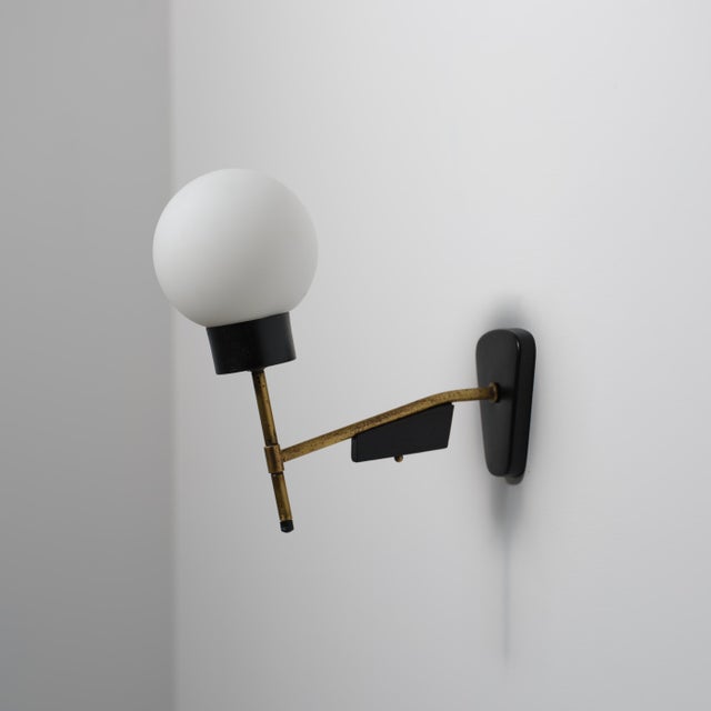 Italian Brass Wall Sconce with Opaline Glass Shade, 1950s For Sale - Image 6 of 6