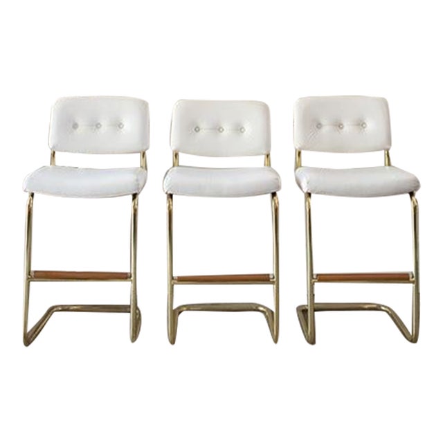 Postmodern Chromcraft Cantilever Counter Stools - Set of 3 For Sale