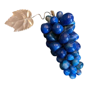Late 20th Century Blue Semi-Precious Stone Grape Décor With Silver Plate Leaf
