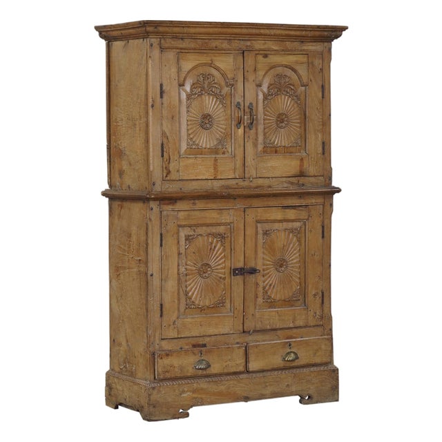 Antique Indian Carved Teakwood/Fruitwood Armoire For Sale