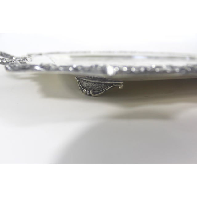 Silver Extra Large Butler’s Tray Silver Plated Rectangular Platter Vintage Plate Ornate Handles Embossed Serving For Sale - Image 8 of 10