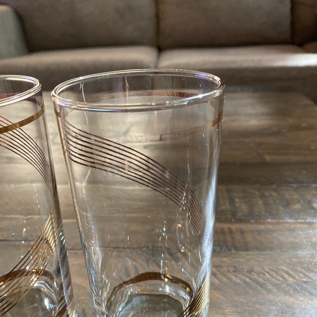 Libbey Glass Co. Mid Century Libbey Gold Swirl Dining Water Highball Glasses- Set of 4 For Sale - Image 4 of 9