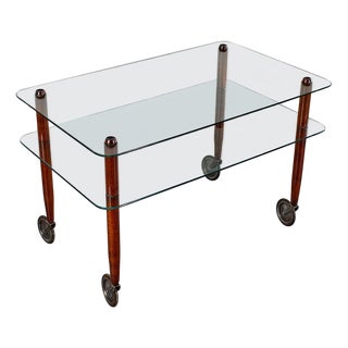 Wood and Glass Coffee Serving Cart attributed to Gio Ponti for Vitrex, Italy, 1940s For Sale