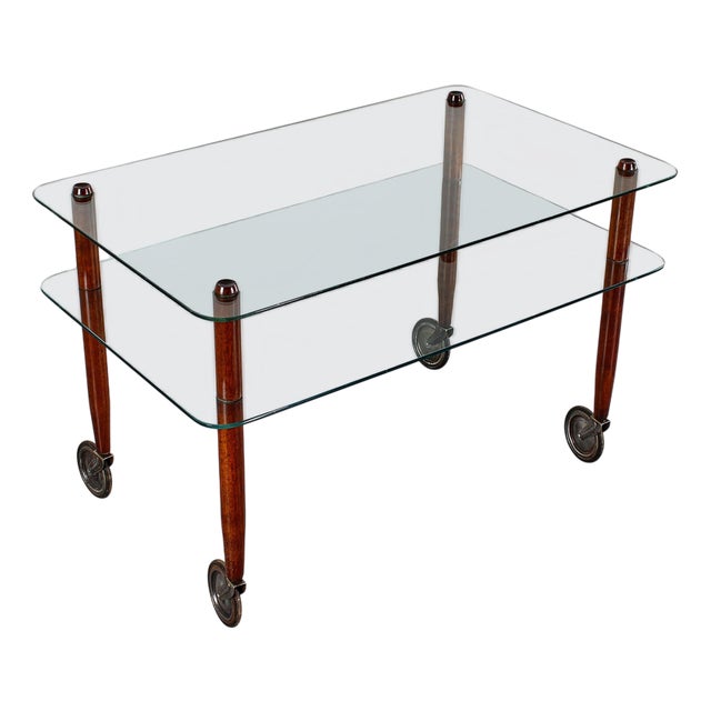 Wood and Glass Coffee Serving Cart attributed to Gio Ponti for Vitrex, Italy, 1940s For Sale