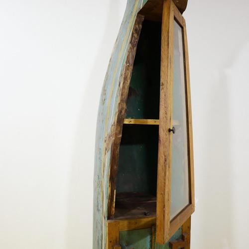 2000 - 2009 Wooden Bookcase with Glass Door and Painted Boat Section For Sale - Image 5 of 18