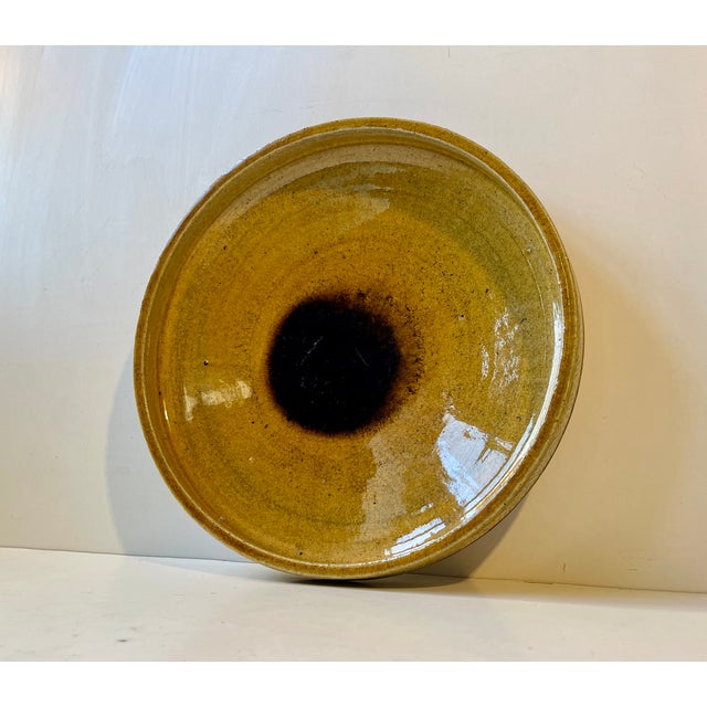 Brown Vintage Stoneware Bowl in Yellow Glaze by Nils A. Kähler for Hak, 1970s For Sale - Image 8 of 9