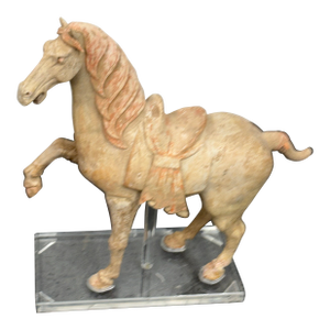 Antique Pottery Tang Dynasty Style Horse + Lucite Stand