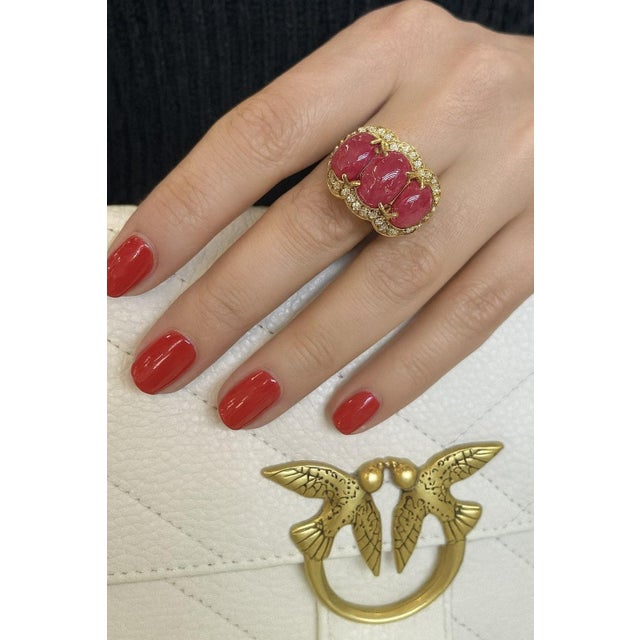 Bochic “Orient” Vintage Ruby & Diamond Ring Set 18K Yellow Gold & Silver For Sale In New York - Image 6 of 9