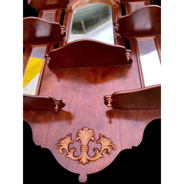 1990s Pierced Carved Wood Multi Shelf Wall with Central Arched Mirror For Sale - Image 11 of 16