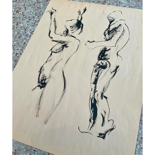 1970s Vintage Boho Original Signed Nude Sketch For Sale - Image 4 of 6