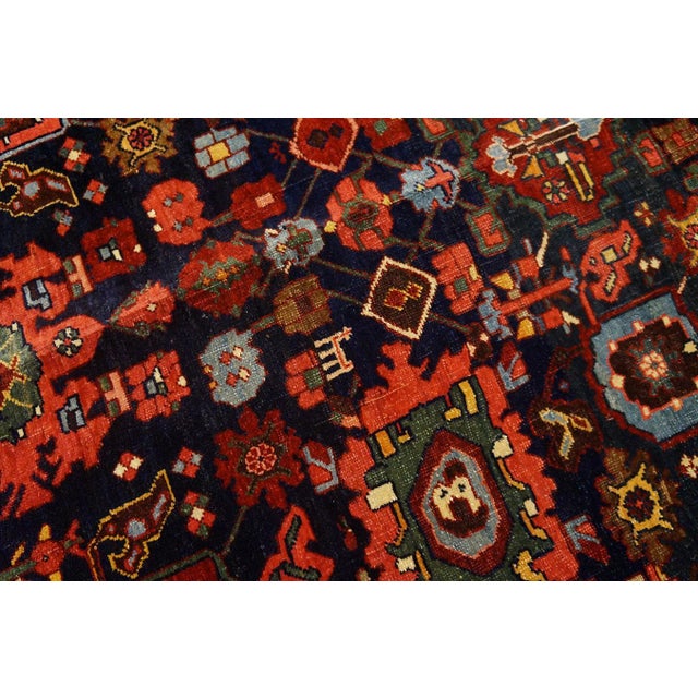1900s Blue Navy Harshang Tribal Antique W. Persian Bijar Rug 11'8" X 14'2" Handknotted Wool Carpet For Sale - Image 12 of 18