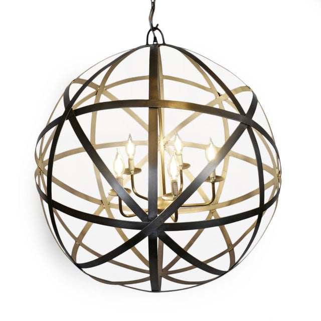 Farmhouse Modern Meridian Iron Orb Strap Chandelier For Sale - Image 3 of 6