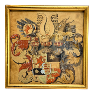 19th C. Heraldic Watercolor of a Composite Noble Achievement, Signed E. Wenzel