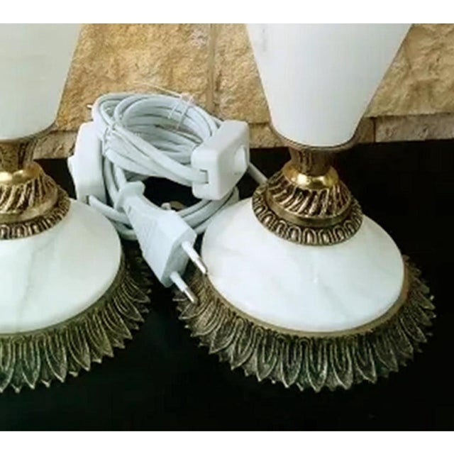 1970s White Marble and Gilded Bronze Table Lamps, 1970s, Set of 2 For Sale - Image 5 of 10