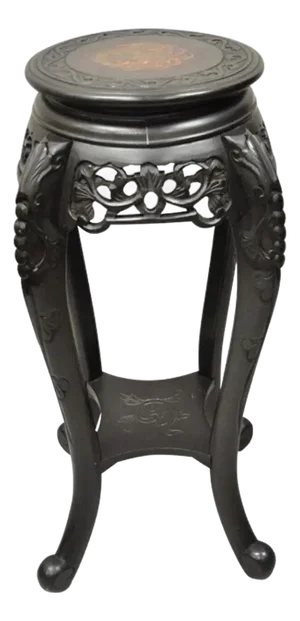 Early 20th Century Japanese Carved Wood Black Ebonized 28" Plant Stand Lacquer Top Side Table