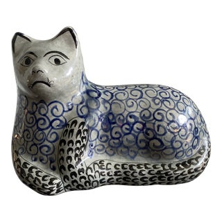 1970s Tonala-Style Ceramic Cat Figurine For Sale