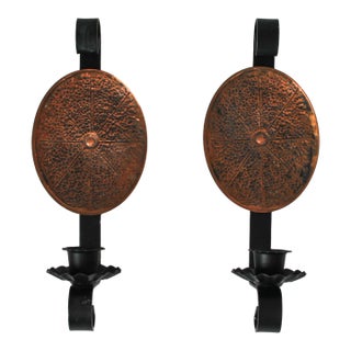 Vintage Pair of Copper and Metal Candle Wall Sconces For Sale