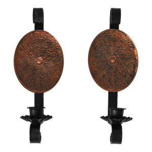 Vintage Pair of Copper and Metal Candle Wall Sconces