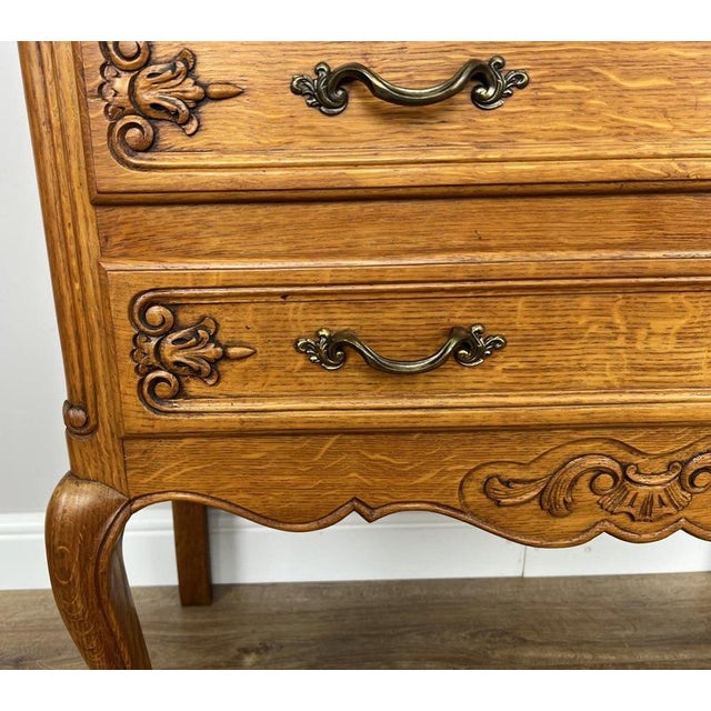 Wood Vintage French Louis Style Oak Chest of 2 Drawers For Sale - Image 7 of 15