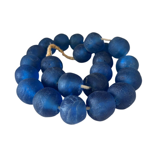 Glass Vintage African Jumbo Glass Dark Blue Trading Beads Necklace One String For Sale - Image 7 of 11