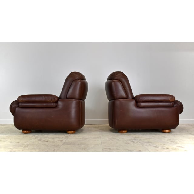 Wood 1970s Post Modern Italian Leather Lounge Chairs – A Pair For Sale - Image 7 of 12