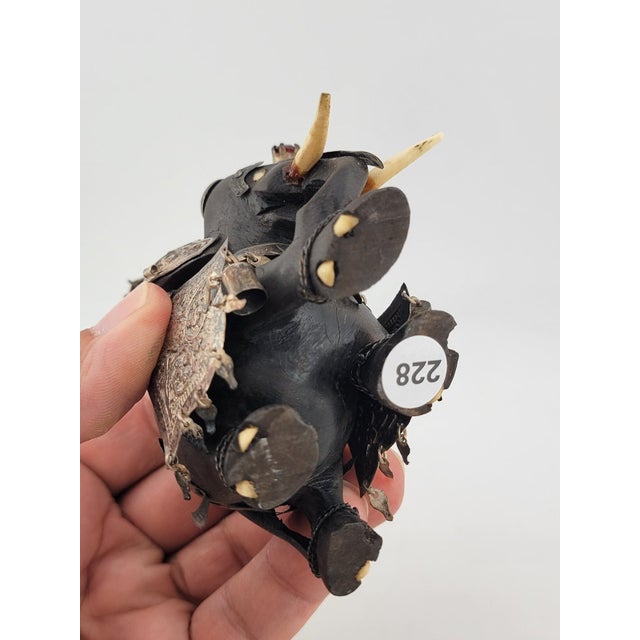 Gemstone Rare Antique Indian Ebony Silver Overlay Jeweled Elephant W Real Ruby Stone. For Sale - Image 7 of 18