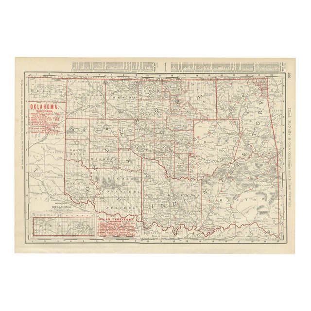 Antique Map of Oklahoma and Indian Territory before Statehood, 1899 For Sale