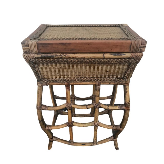 Chinoiserie Vintage Bamboo and Wicker Butler Tray Table For Sale - Image 3 of 8