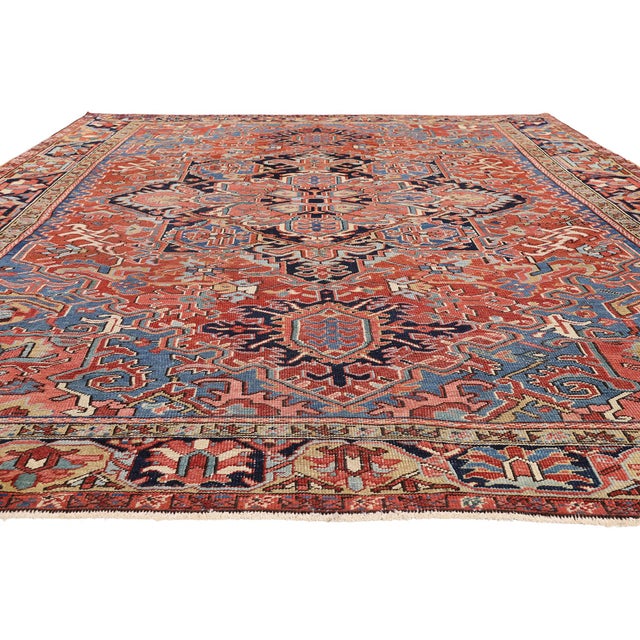 Jacobean Antique Persian Heriz Rug, 09'06 X 12'03 For Sale - Image 3 of 10
