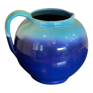 Leoncini Florence Italy Large Round Pottery Pitcher Vase Planter Cobalt Aqua Blue