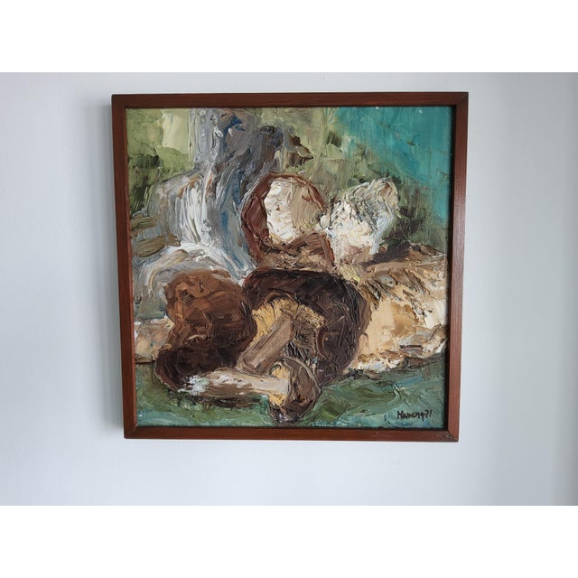 Vintage Mid-Century Modern Still Life Mushroom Painting by Swedish Artist Marianne Bos Mareng 1971 For Sale - Image 11 of 12