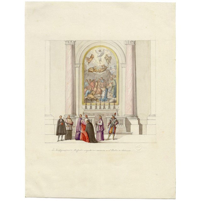 An original c.1840 watercolour painting, Giosuè Meli, Raphael's Transfiguration Mosaic, St Peter's Basilica in the...