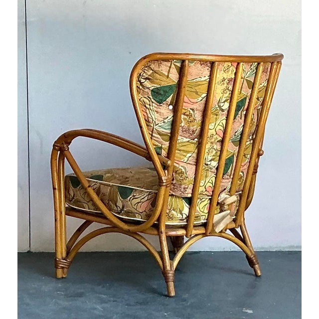 Heywood-Wakefield Vintage 1950s Heywood Wakefield MCM Bent Rattan Lounge Chair - One Owner, Original Fabric For Sale - Image 4 of 5