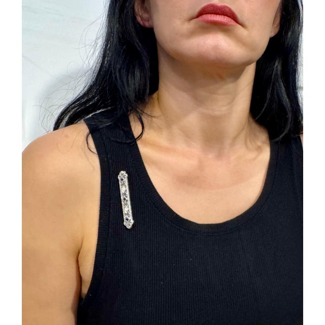 Estate Art Deco Diamond Sapphire & Ruby Platinum 4.7 Gm Pin / Broach VS Quality For Sale - Image 12 of 18