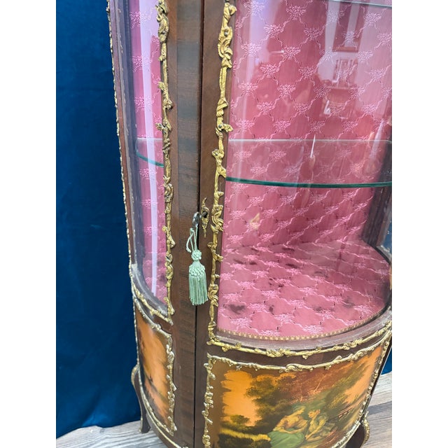 Late 19th Century Antique French Louis XVI-Style Vitrine Cabinet With Gilt Ormolu Mounts & Painted Panels For Sale - Image 5 of 8