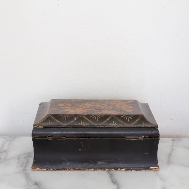 19th Century Antique Black Lacquer Japanese Meiji Box For Sale - Image 5 of 6