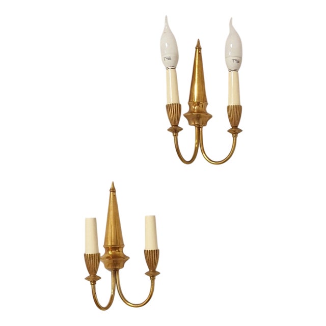 Brass Wall Lights, 1950s, Set of 2 For Sale