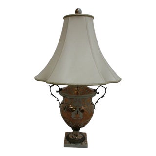 1980s Porcelain Gold Gilt Italian Regency Table Lamp Light Jardiniere For Sale