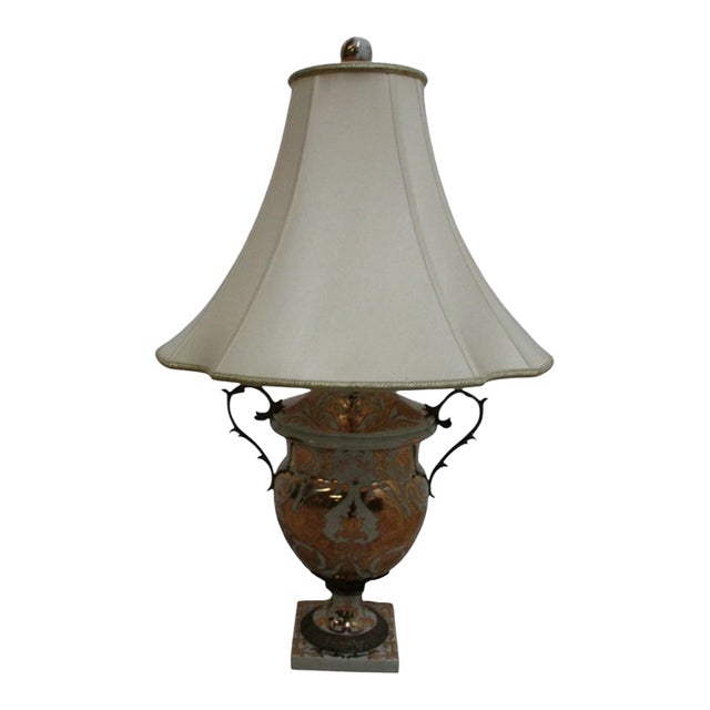 1980s Porcelain Gold Gilt Italian Regency Table Lamp Light Jardiniere For Sale