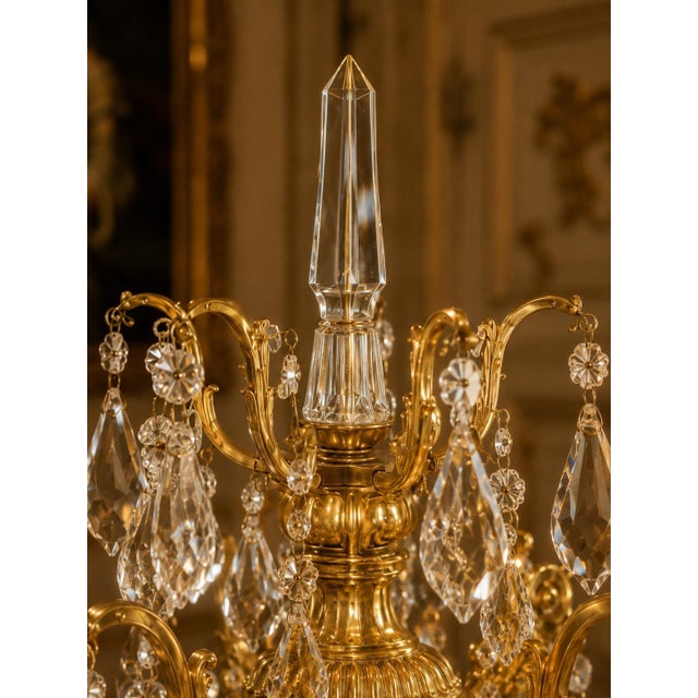 1990 French Louis XVI Gold Bronze Crystal Candelabra Table Lamp For Sale - Image 9 of 16