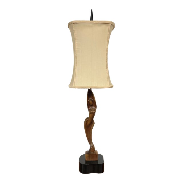 Mid Century Modern Carved Woman Figural Heifetz Table Lamp For Sale