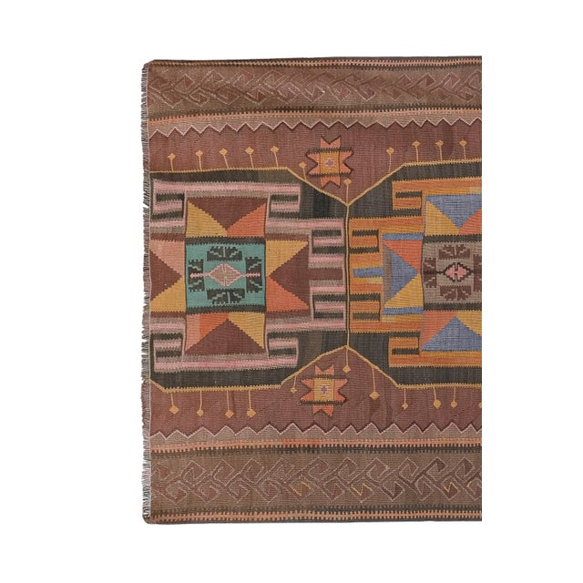 1960s Vintage Turkish Kars Kilim Rug 4'4'' X 8'7'' For Sale - Image 4 of 13