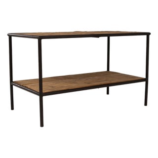 20th Century French Industrial Wooden Table On Metal Base For Sale