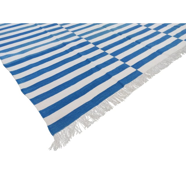 Not Yet Made - Made To Order Handmade Sky Blue and White Cotton Vegetable Dyed Striped Rug - 9'x12' For Sale - Image 5 of 10