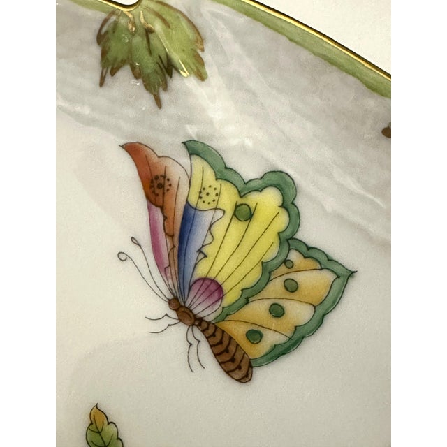 1980s Herend Queen Victoria Leaf Dish Hand Painted Porcelain Butterfly & Floral, Hungary Vbo 201 For Sale - Image 9 of 10